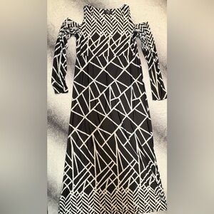 Nf Black White‎ Print Cold Shoulder Stretch Comfy Maxi Dress L XL 14 16 (A3)